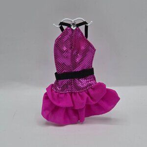 Barbie Pink Shimmer Ruffle Mini Dress With Gemstone Accent & Black Straps